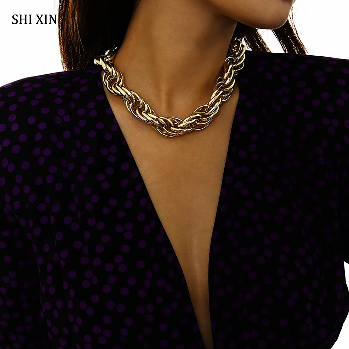SHIXIN, хип-хоп, цепочка с крестом, ожерелье для женщин, преувеличенное, панк, массивное ожерелье, крупное золото/серебро, колье, ожерелье, большой воротник