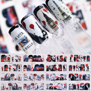 

1pcs Nail Art Water Transfer Slider Stickers Full Wraps Valentine's Romantic Tower Design Decal Decoration Manicure TRBN373-384
