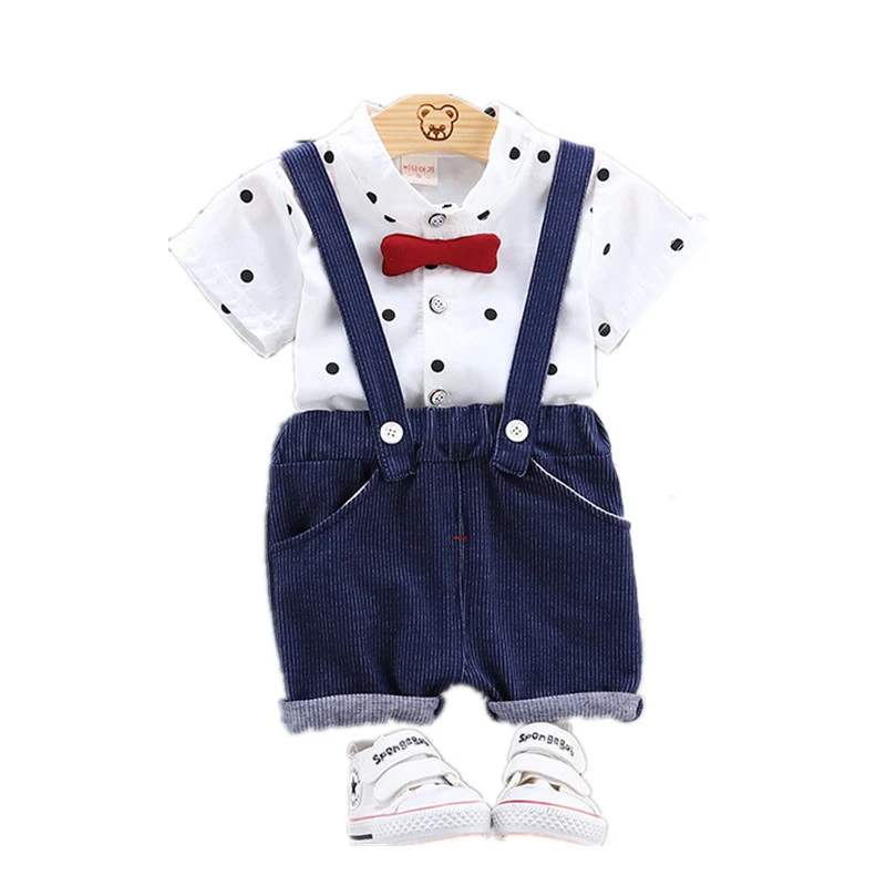 

Summer Baby Clothes Suit Children Boys Polka Dot Pattern Shirt Overalls 2Pcs/sets Toddler Formal Clothing Infant Kids Tracksuits