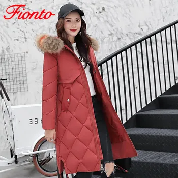 

2019 New Fashion Winter Jacket Women's Down Cotton Long Hooded Fur Collar Thick Parkas Female Loose A-line Rhomboid Coats AN1425