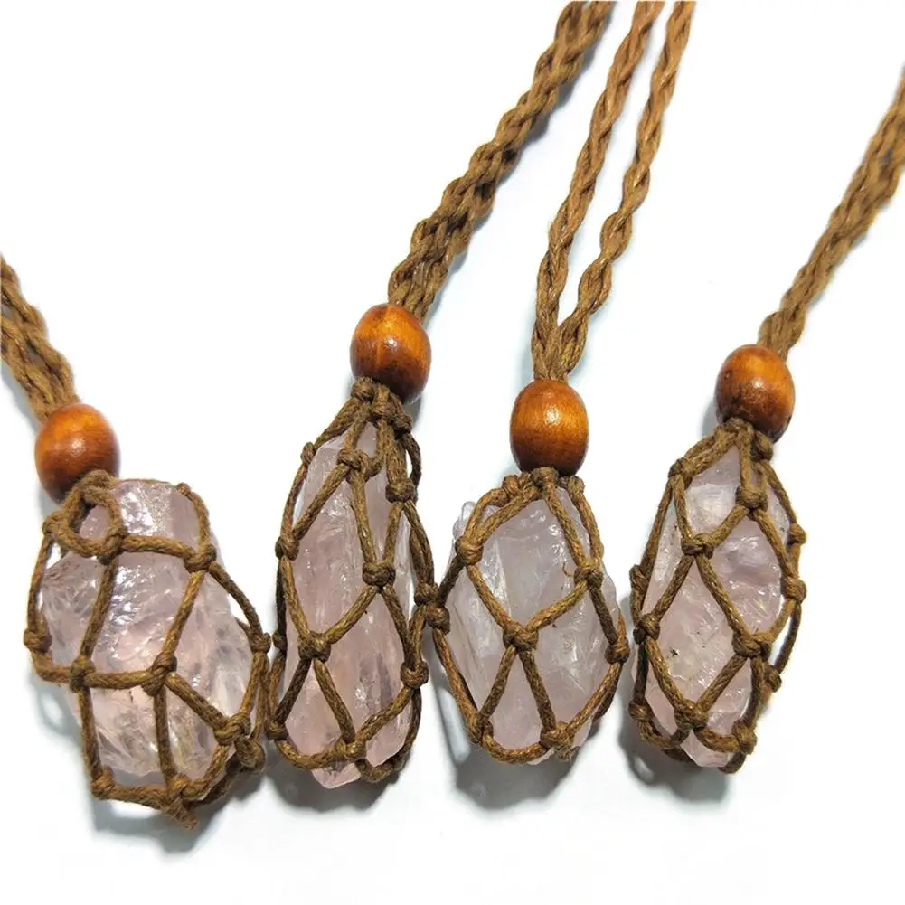 Natural Energy Healing Pink Crystal Pendant Rose Quartz Necklace With Wax Rope Chain Gift For Women Men | Дом и сад