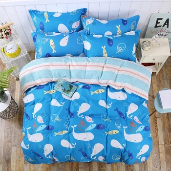 

Thumbedding White Whale Bedding Set Kids Cartoon Fashion Blue Duvet Cover Marine Life Queen King Full Twin Single Soft Bed Set