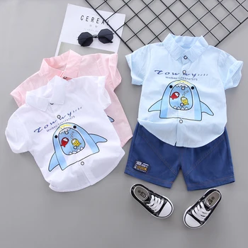 

Summer Children Baby Boys Casual Short Sleeve Cartoon Dinosaur Print T-shirt Tops+Shorts Costume Set