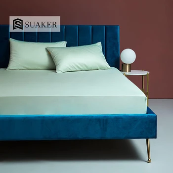 

Suaker Green Luxury 100% Pure Cotton Fitted Sheet Soft Comfy Queen King Bed Sheet Flat Sheet With Elastic Band Sheet Pillowcase