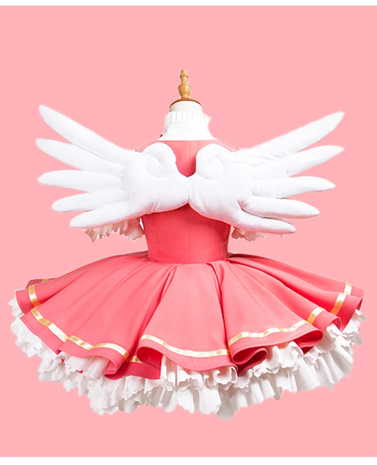 Cardcaptor Sakura Cosplay Kostüm Kinomoto Sakura Rosa Kleid mit Flügeln Karneval Halloween Frauen 4