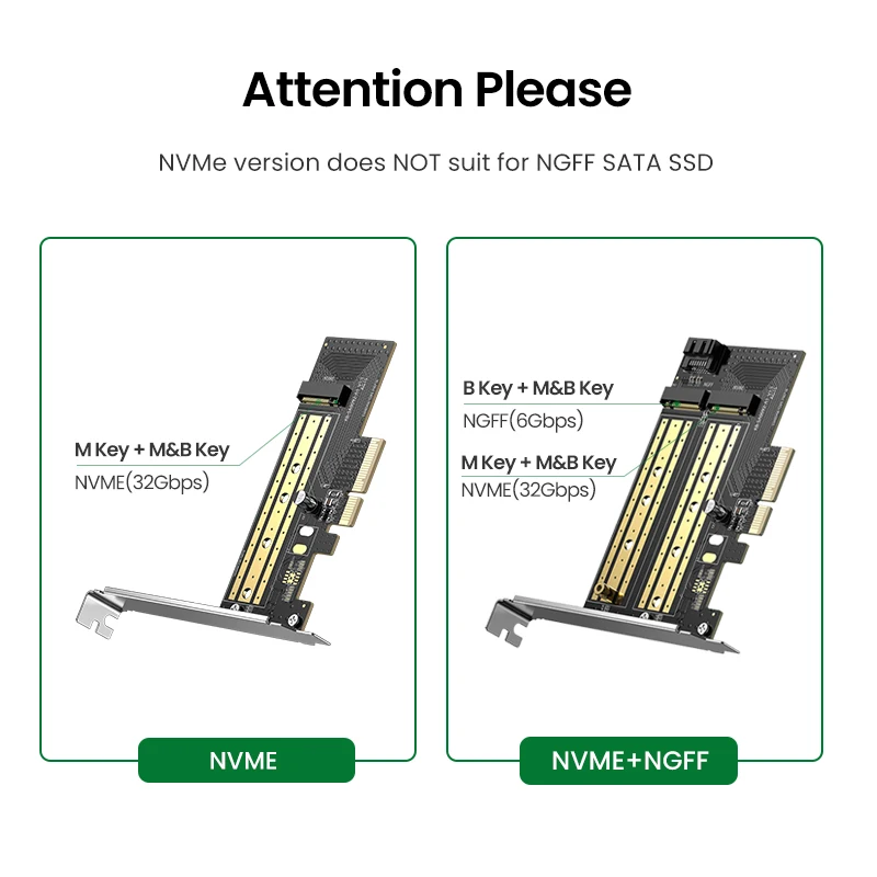 SSD Adapter Card Ugreen PCIE to M2 Adapter NVMe PCI Express X16/8/4 Adapter SSD M.2 Enclosure 32Gbps PCI-E Card M&B Key Computer Add On Cards