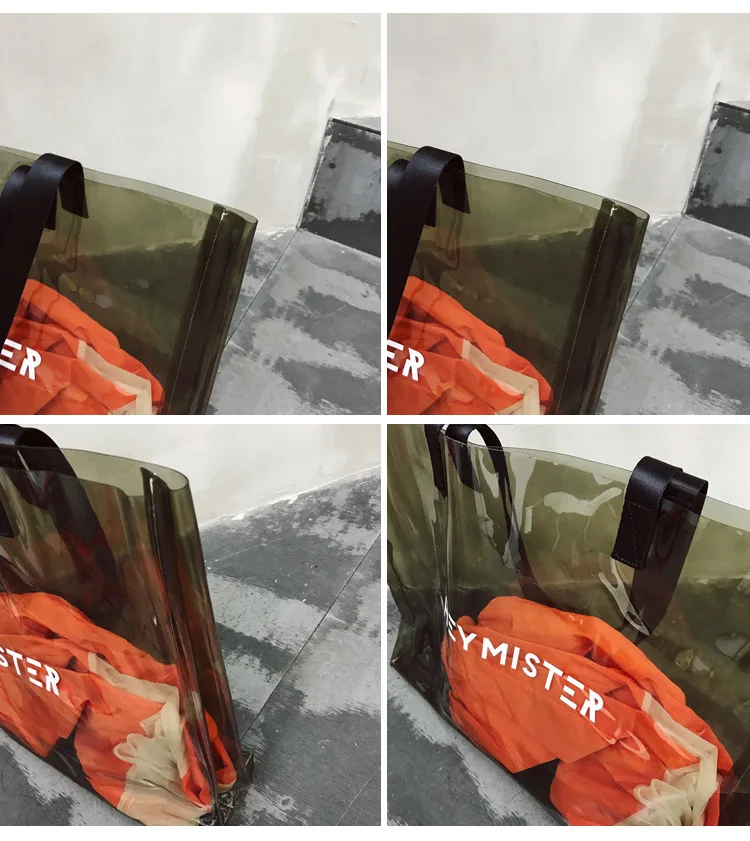 2021 Transparent PVC Handbag beach Shoulder bag Women New Trend Tote Hot Sale Jelly Color Plastic Clear Bag Large capacity
