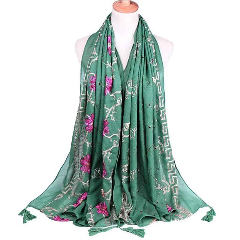 Plain Embroidered Floral Viscose Scarf Shawl From Indian Bandana Print Cotton Scarves and Wraps Foulards Sjaal Muslim Hijab