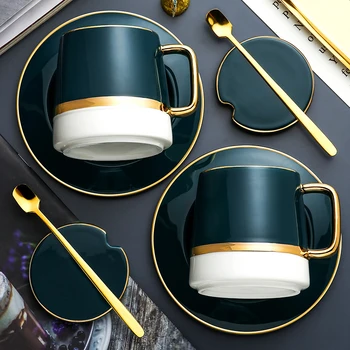 

Nodic Modern Coffee Cups and Saucer Espresso Portable Ceramic Tea Cup Set Bone China European Koffie Beker Chinaware AB50CS