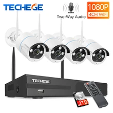 Sistema de grabación de Audio Techege CCTV inalámbrico 1080P 2MP 4CH NVR impermeable al aire libre WIFI CCTV sistema de cámara Kit de videovigilancia