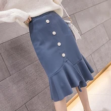 HAYBLST бренд рыбий хвост юбка для женщин Осень Зима Плюс Размер XL Kawaii корейский стиль мода твердая Высокая талия трикотажная одежда