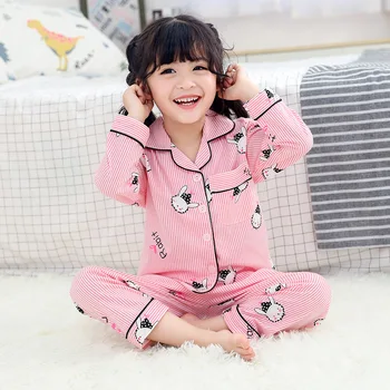 

Print Cartoon Nightwear Boys And Girls Clothing Pink Spring New Pajamas Suit Homewear Turn-down Collar Sleep Set Nightgown