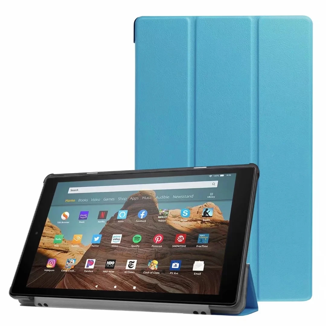 Для Amazon Kindle Fire HD 10 чехол для нового Kindle Fire HD10 9 поколения Смарт Флип кожаный Стенд чехол для планшета+ пленка+ стилус - Цвет: Sky blue