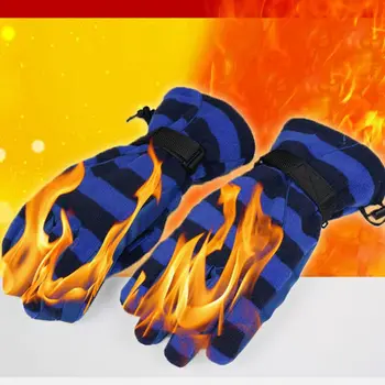 

Men Women Winter Polar Fleece Snow Ski Gloves Contrast Color Stripes Waterproof Thermal Warm Full Finger Snowboard Mittens L/XL