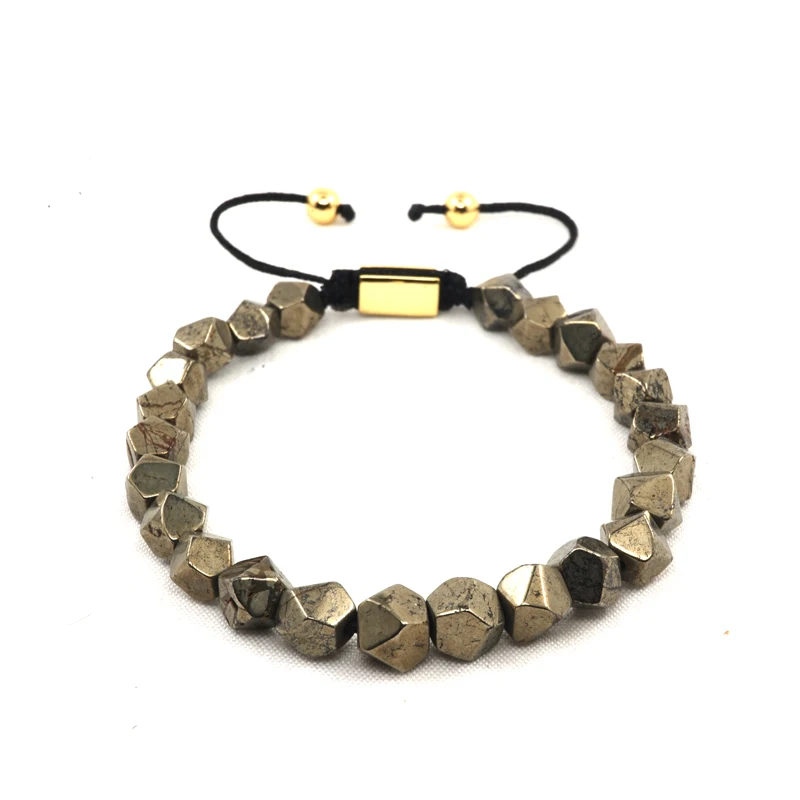 

POHIER The Squared Bead Collection - Faceted Iron Pyrite Charm Bracelet For Man Woman Jewelry