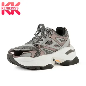 

KemeKiss Real Leather Women Vulcanized Shoes Breathable Keep Fit Women Sneakers Lightweight Platform Shoes Woman Size 35-39