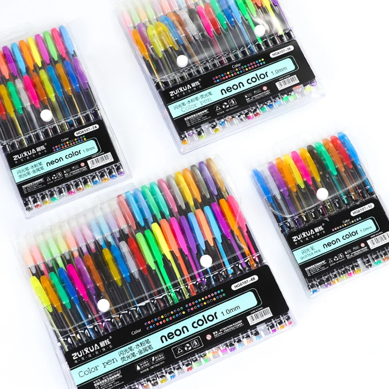 

48/36/24 Colors Gel Pen Set Glitter Gel Pen Highlighter Pen For Writing Drawing Doodling Art Markers School Stationery