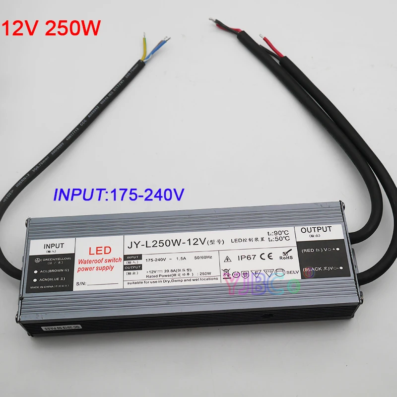 DC12V Ультра-тонкий водонепроницаемый переключатель питания IP67 60 Вт/100 Вт/150 Вт/200 Вт/250 Вт/300 Вт/Вт светодиодные полосы света трансформатор - Цвет: 250W