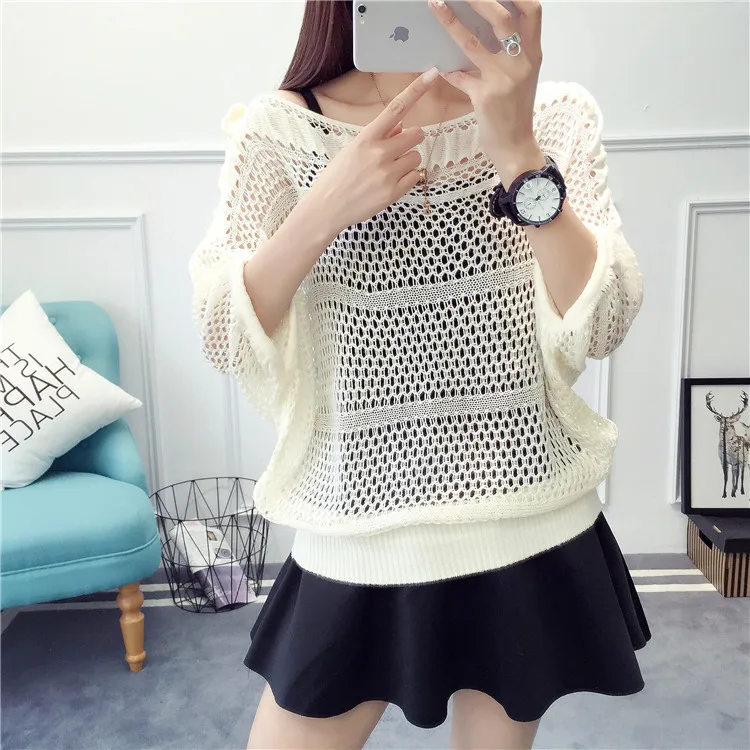 

Sweater pullover 2019 new round neck hollow out casual loose bat sleeve Spring and summer short-sleeve sweaters vestidos LXJ612