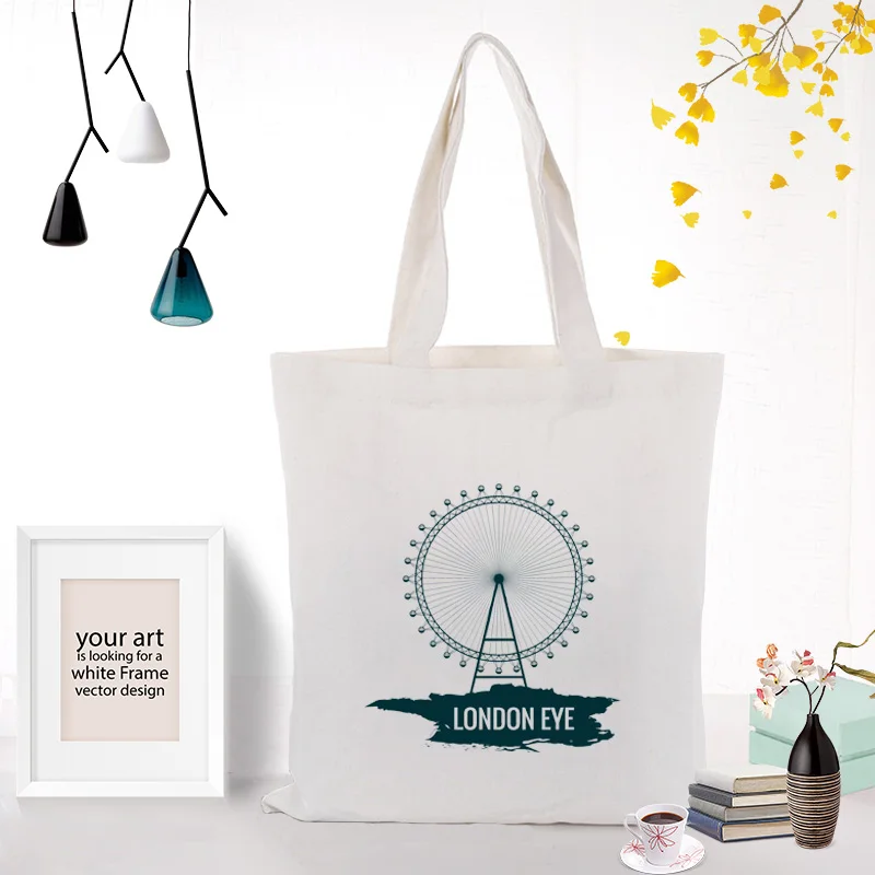 Мультяшные строительные сумки холщовые сумки текст DIY handbagbag печать индивидуальный логотип для печати ежедневного использования Складные Покупки многоразовые - Цвет: BUILDING005