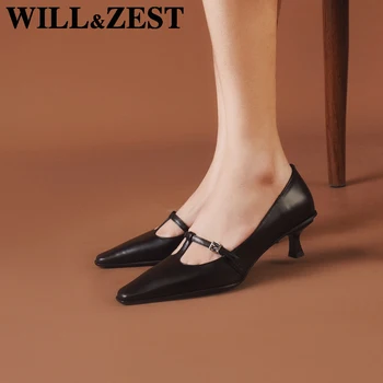 

Will&Zest Woman Sexy High Heels Shoes Leather Strappy Heeled Mary Jane Autumn Office Nude Pink Sandals Lady 2020 Wedding Dress