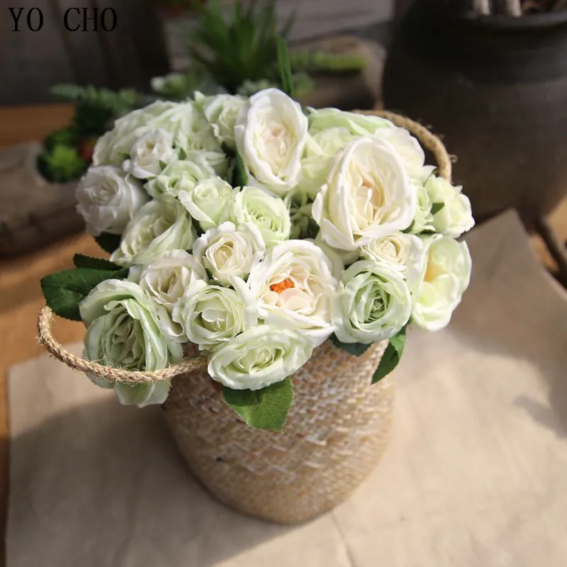 YO CHO 9 Heads Pink Peony Artificial Flowers Bunch Silk Roses for