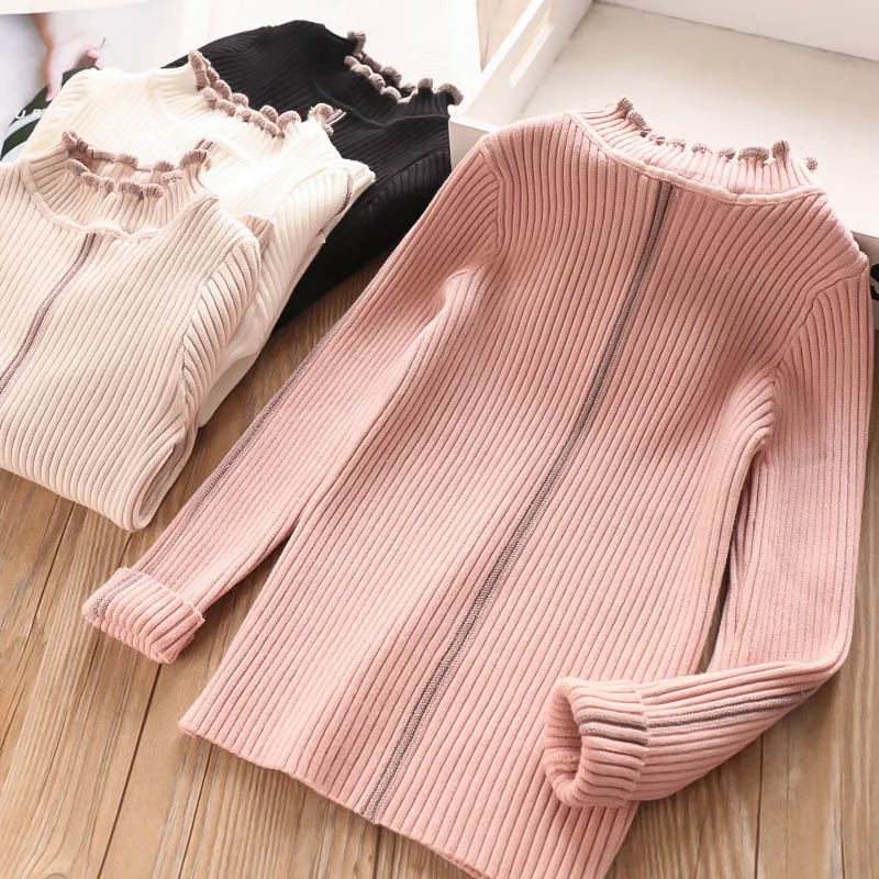 

329245 2928-19 Autumn 4-Color Girls Contrast Color Neckline Thread Knitted Sweater Child Base Shirt Childrenswear