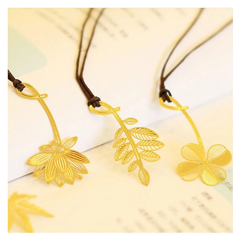 

1pc Creative New Korean Style Quietly Elegant Fresh Flowers Plants Bookmark 18K Rope Gold Plated Hollow Metal Bookmark