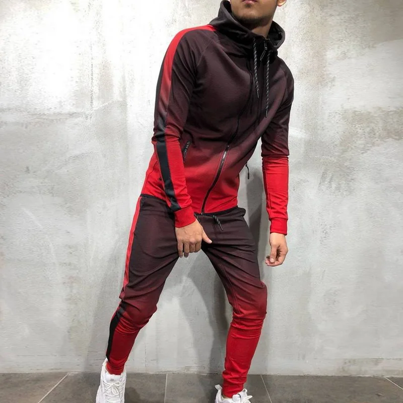 all over man printed hooded tracksuit grey