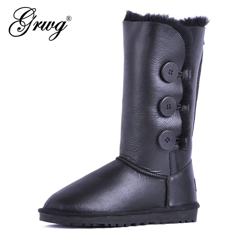 Skup GRWG damskie śniegowce prawdziwa skóra owcza kobieta buty 100% futro naturalne dorywczo ciepłe buty damskie zimowe buty