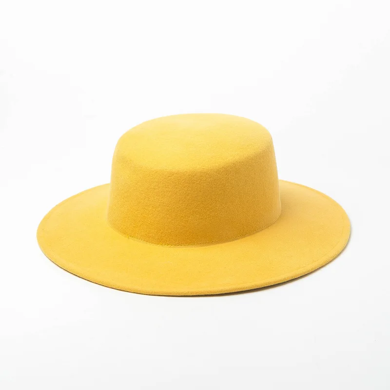 yellow 7 цветов, осенне-зимняя шерстяная фетровая шапка для женщин, одноцветная плоская шапка - Цвет: yellow