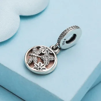 

Authentic 925 Sterling Silver Charm Creative Butterfly Dragonfly Pink Pendant Fit Pandora Women Bracelet & Necklace Diy Jewelry