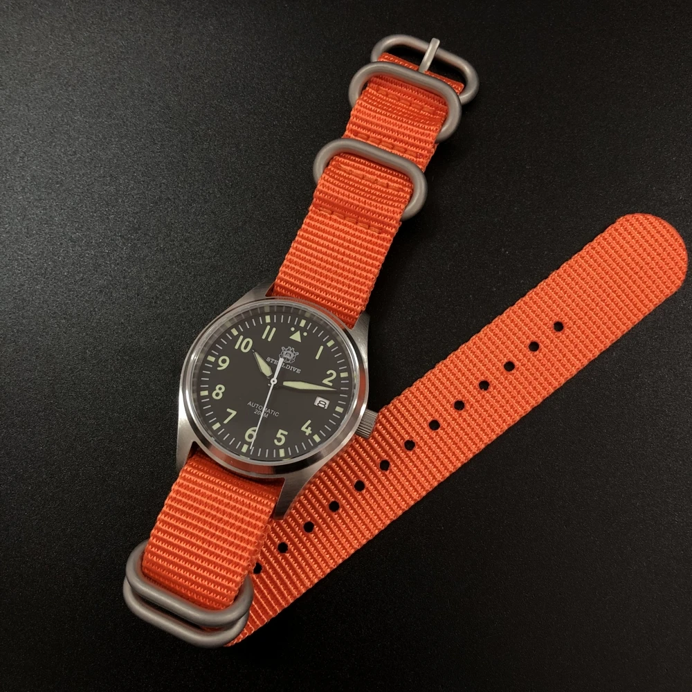 logo nylon 2 Мужские автоматические механические часы для дайвинга C3 светящиеся часы из нержавеющей стали 200 метров водонепроницаемые винтажные военные часы для мужчин - Цвет: logo nylon 2