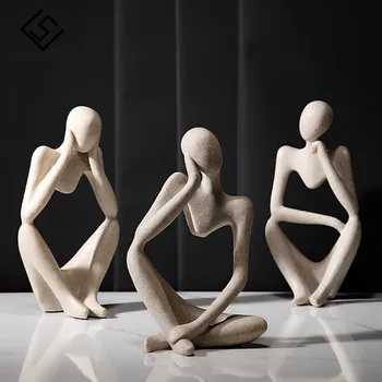 

Nordic Abasract Thinker Statue Resin Figurine Office Home Decoration Desktop Decor Handmade Crafts Sculpture Modern Art
