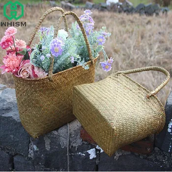 

1PC Womens Storage Bag Large Nature Straw Bags Basket Purse Tote Handbag Shoulder Bag Home Storage Organization
