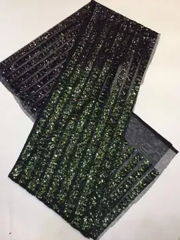 

2020 Wholesale luxury quality African chiffon lace fabric with sequins 5 yards emerald green sequins lace fabric YYZ213