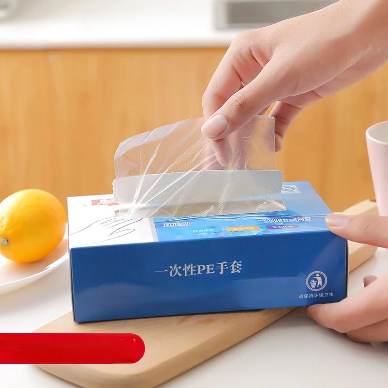 

Plastic Transparent PE Film Waterproof Gloves Latex Free Domestic Box Extractable Kitchen Food Catering