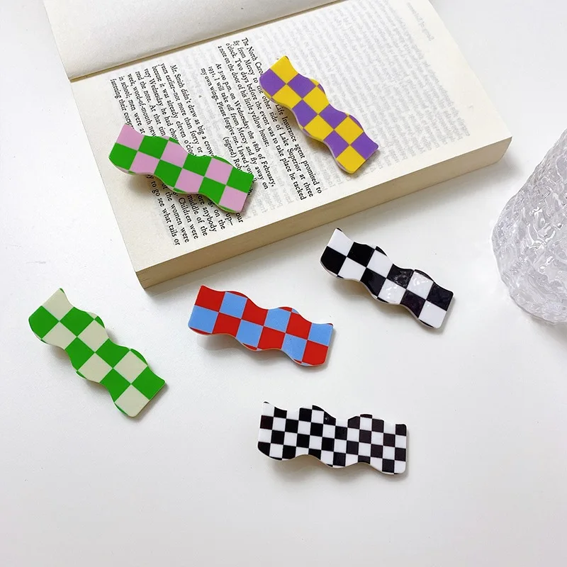 Hair Accessories New Fashion Girl Sweet Acrylic Square Hair Clip Color Grid Claw For Women Exquisit Shark Clips
