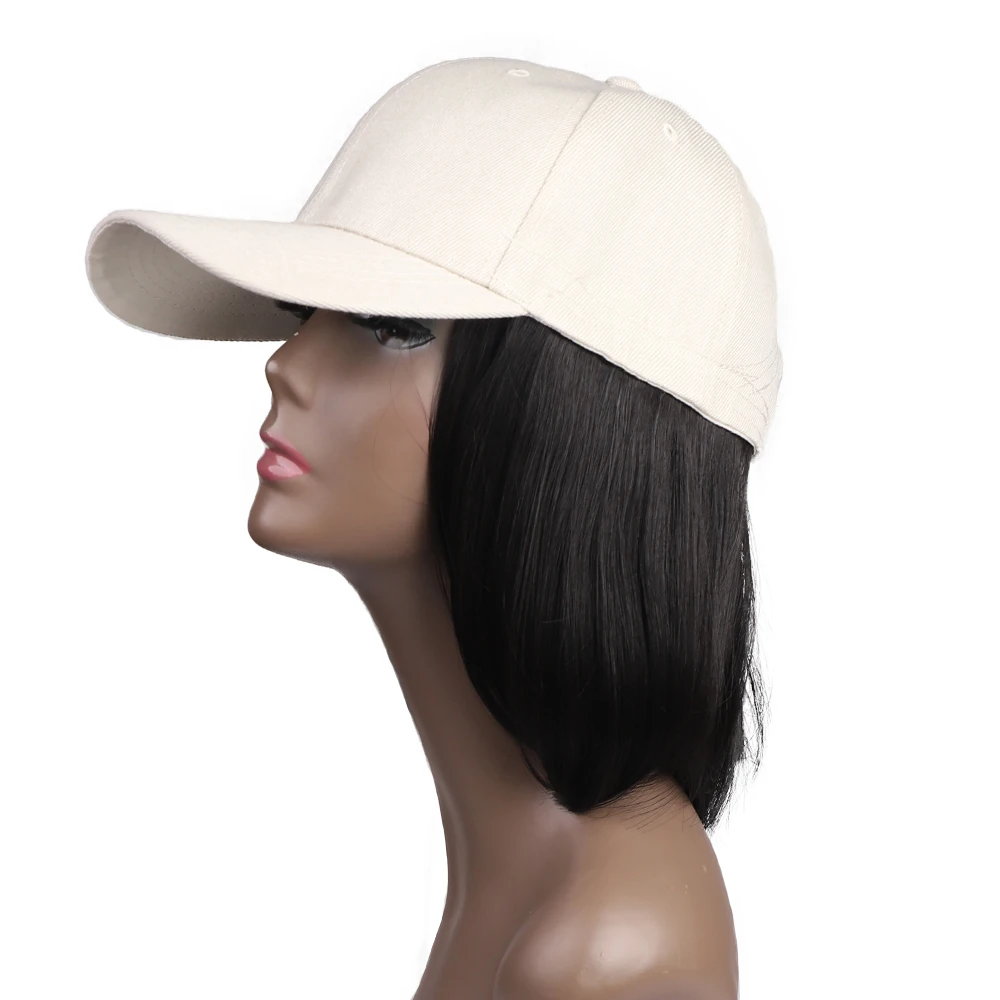 8inch Short Baseball Cap BoB Hair Wig Synthetic BOB Wig Hair Extension Naturally Connect Adjustable Cap For Women Outdoor