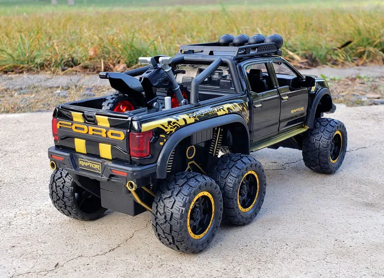 New 1:28 Ford Raptor F150 Alloy Diecast Car Model Toys Sound Light Toy Pickup Truck Pull Back Vehicle For Children