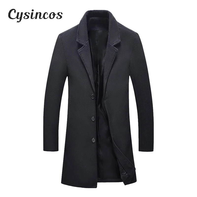 CYSINCOS модное мужское шерстяное пальто зимнее теплое Одноцветный длинный Тренч