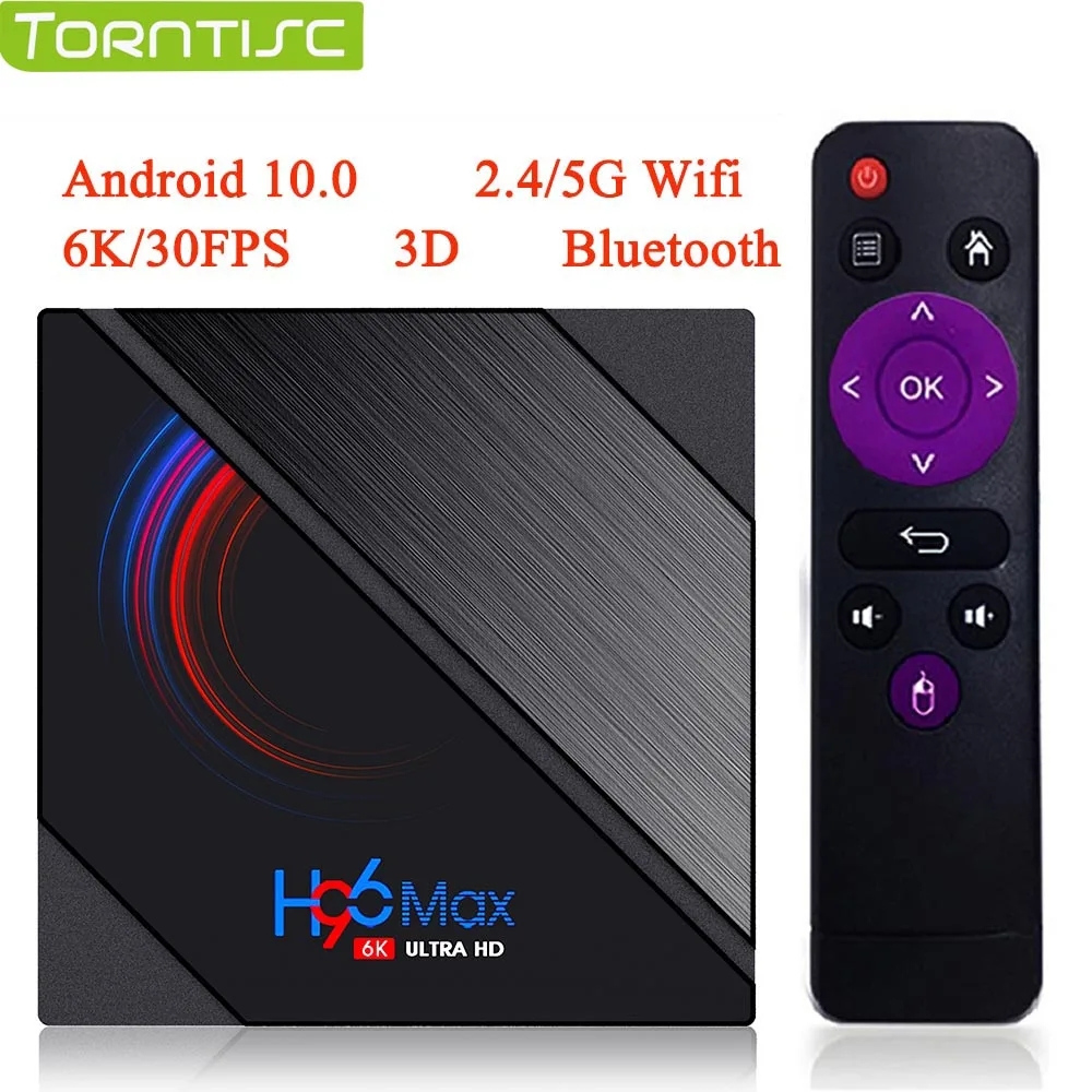 H96 MAX H616 Android 10 Torntisc TV Box 2020 6K 3D 4G 64G Smart Media Player 2 4G/5G WiFi Bluetooth четырехъядерный