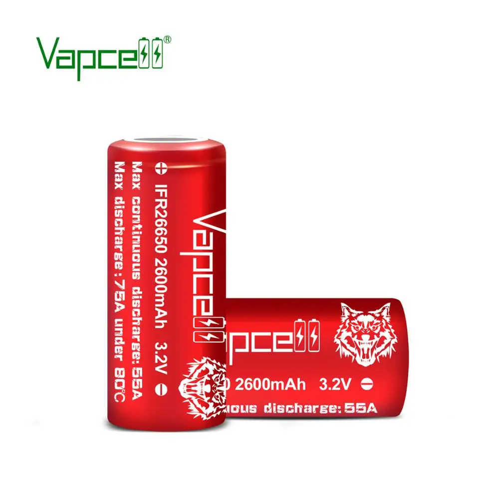 26650 перезаряжаемая батарея Vapcell 26650 2600mah 55A/75A 3,7 v литий-ионная батарея с высоким током разрядки
