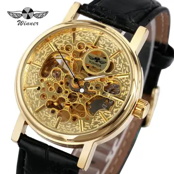 

WINNER Top Brand Luxury Women Automatic Mechanical Watches Genuine Leather Strap Ladies Skeleton Wristwatches Luminous Hands