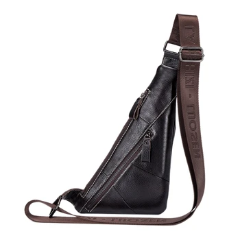 

LAOSHIZI Men Triple-Cornered Leather Shoulder Bags Travel Chest Bag Strap Sling Leather Casual Chest Pack Crossbody Bags