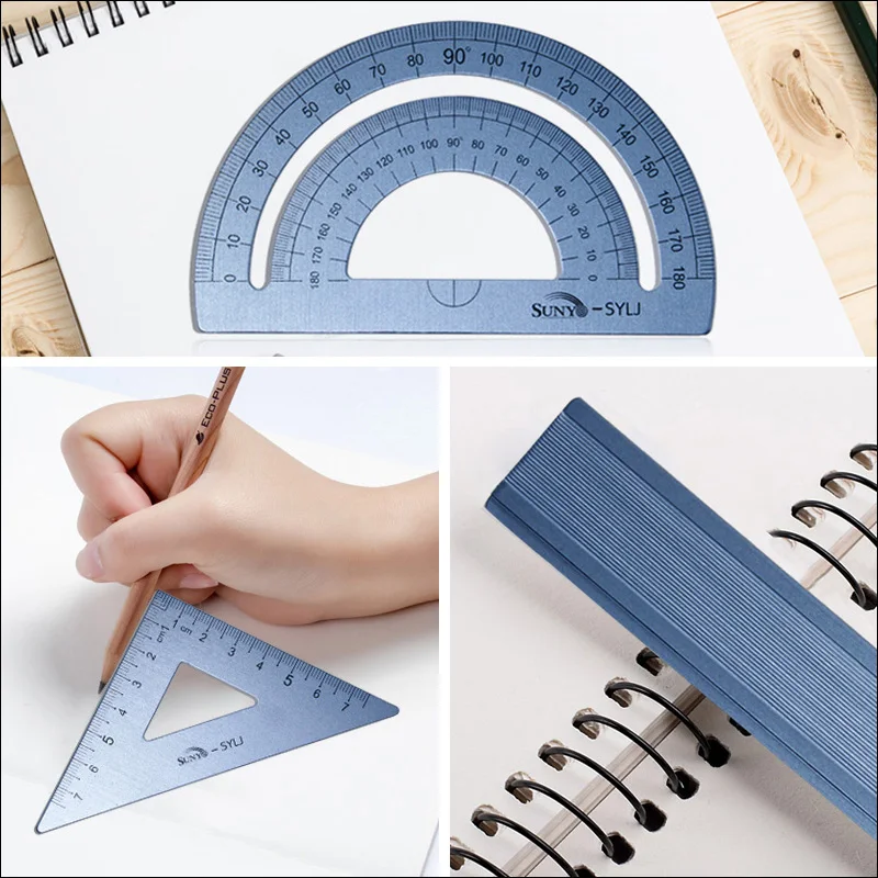 4Pcs/Set Aluminum Ruler Set Metal Right Triangle Ruler Geometry Mathematics Drawing Stationery School Student Gift