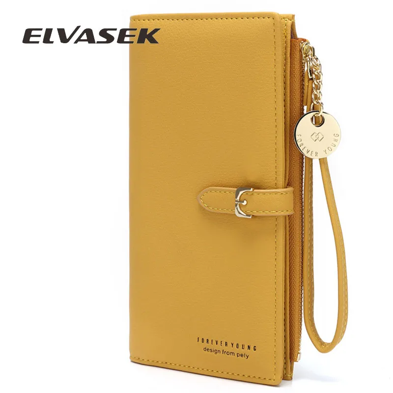 ELVASEK New Women's Wallet Fashion Solid Color Mobile Phone Bag Long Zipper Large Capacity Clutch