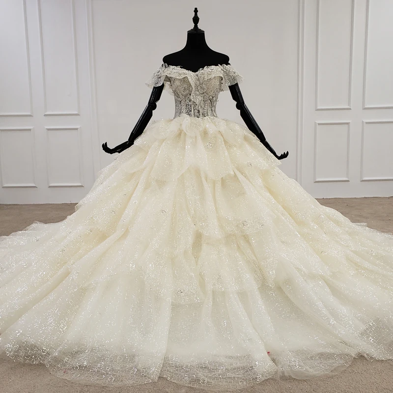BGW 21712ht White Tiered Wedding Dress 2020 Lace Up Back Off The Shoulder Short Sleeve Gown Bride Vestido De Noiva | Свадьбы и