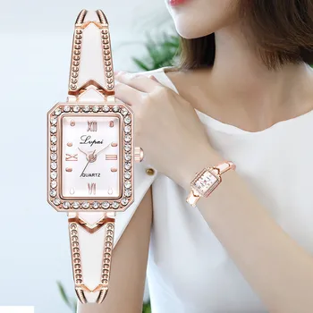 

LVPAI Women Watches Luxury Rhinestone Quartz Wristwatch Romantic Rose Gold Ladies Watch Bracelet Women watch Bangle reloj mujer