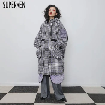 

SuperAen Europe Winter New Women 2020 Woolen Coat Cotton Hooded Wild Casual Ladies Woolen Coat Fashion Women Clothing